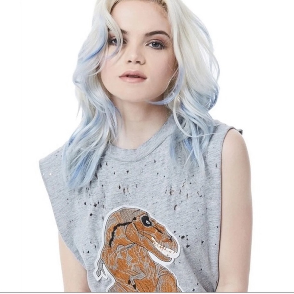 EMMA & Sam DINOSAUR tank top long tee shirt muscle embroidered decal oversized